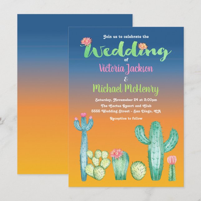 Invitación a la boda de Cactus del desierto del at (Anverso / Reverso)