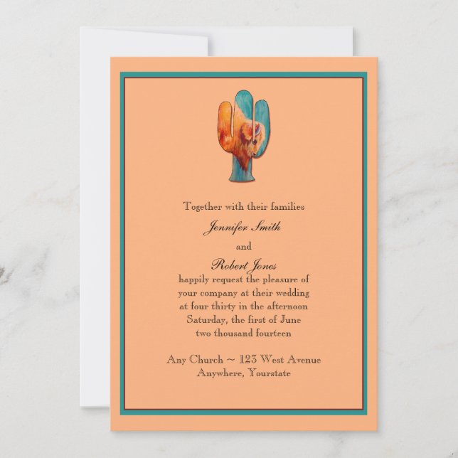 Invitación a la boda de Cactus y Búfalo del Suroes (Anverso)