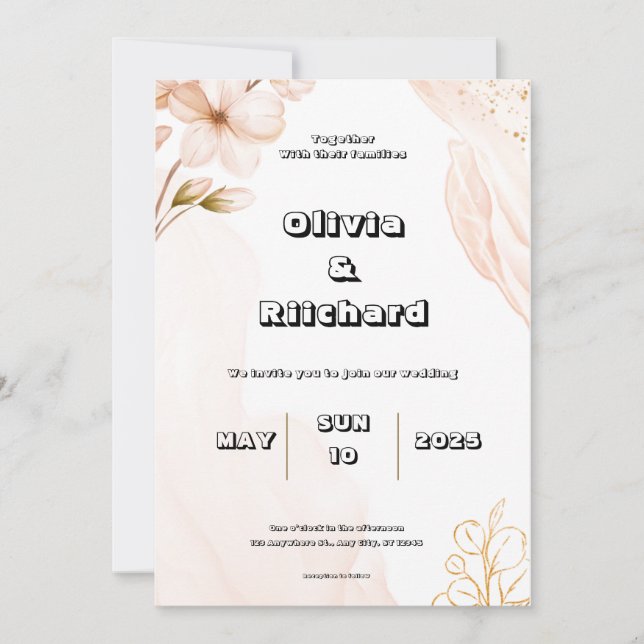 Invitación a la boda de cada pareja con flores de  (Anverso)