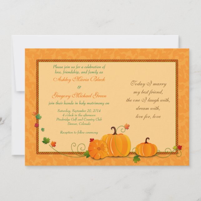 Invitación a la boda de calabazas para la boda de  (Anverso)