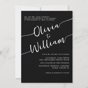 Invitación a la boda de caligrafía blanca y negra