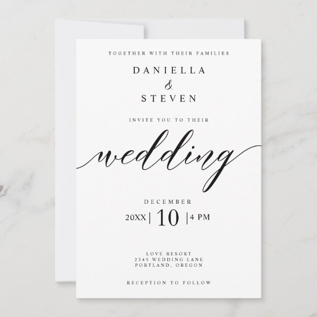 Invitación a la boda de caligrafía de guión clásic (Anverso)