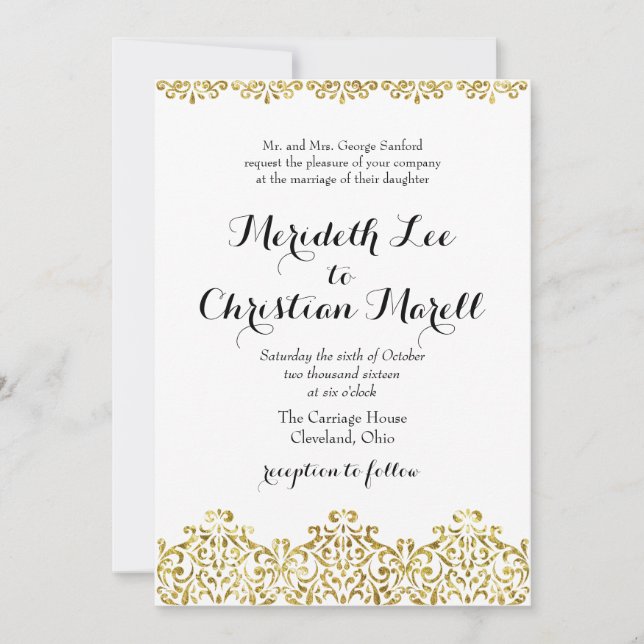 Invitación a la boda de caligrafía dorada (Anverso)