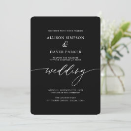 Invitación a la boda de caligrafía elegante y negr