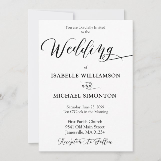 Invitación a la boda de caligrafía formal minimali (Anverso)