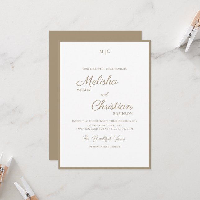 Invitación a la boda de caligrafía moderna minimal (Anverso/Reverso In Situ)