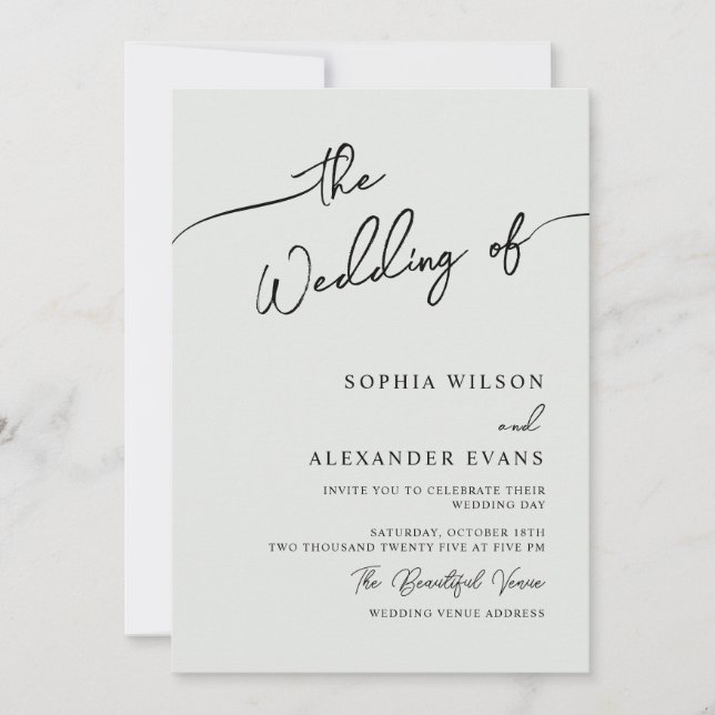 Invitación a la boda de caligrafía moderna minimal (Anverso)