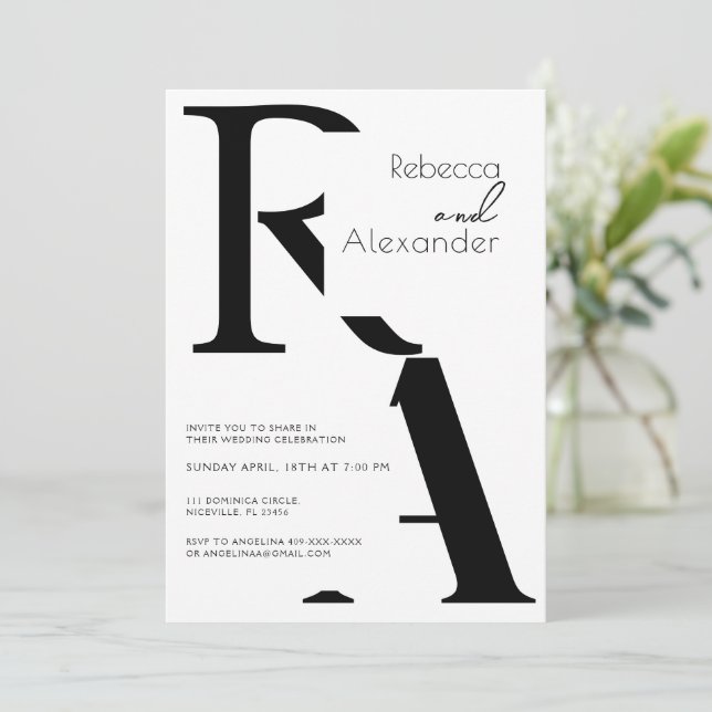 Invitación a la boda de caligrafía moderna minimal (Anverso de pie)