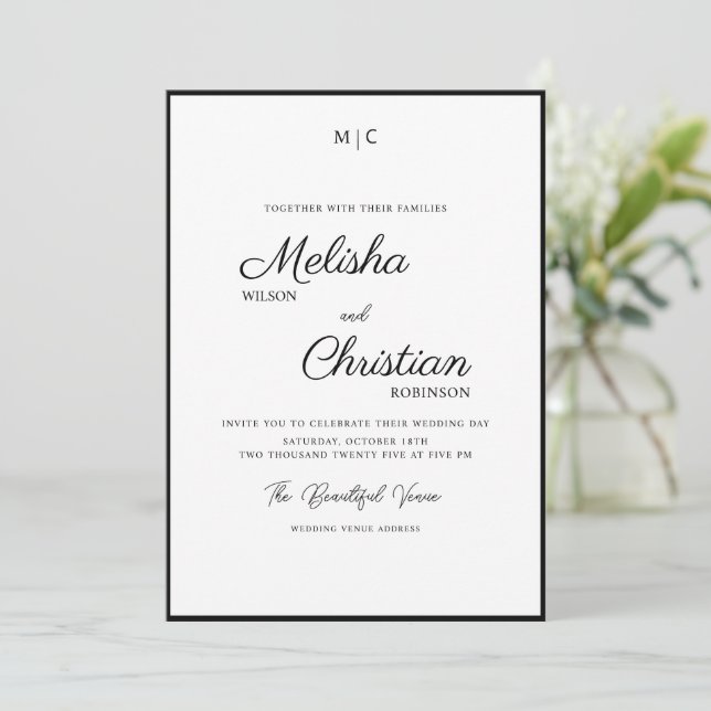 Invitación a la boda de caligrafía moderna minimal (Anverso de pie)
