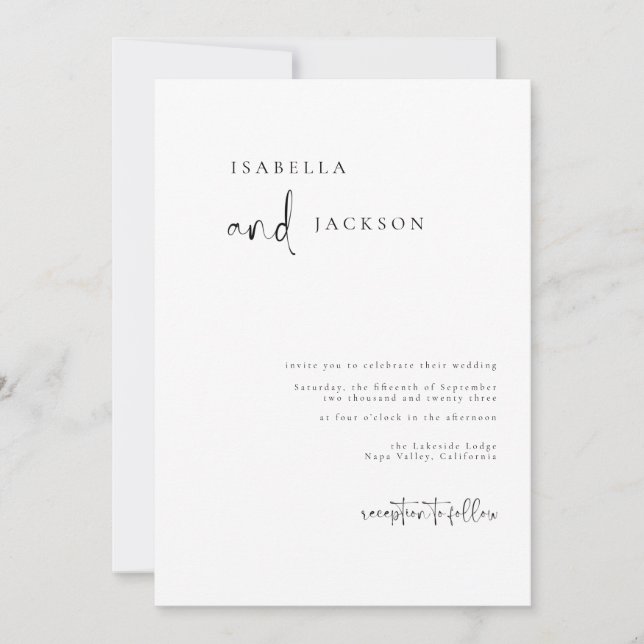 Invitación a la boda de caligrafía moderna minimal (Anverso)