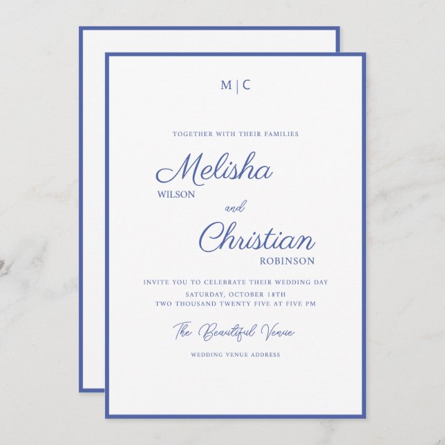 Invitación a la boda de caligrafía moderna minimal (Anverso / Reverso)