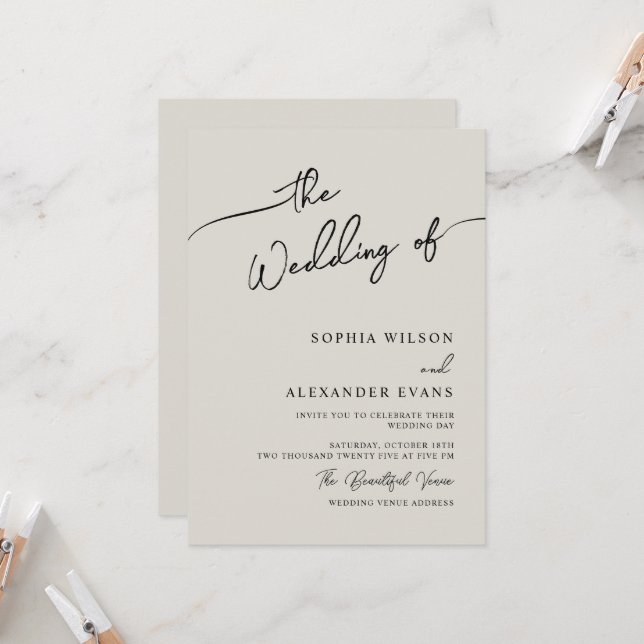 Invitación a la boda de caligrafía moderna minimal (Anverso/Reverso In Situ)
