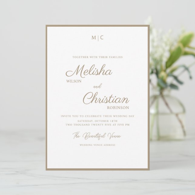 Invitación a la boda de caligrafía moderna minimal (Anverso de pie)