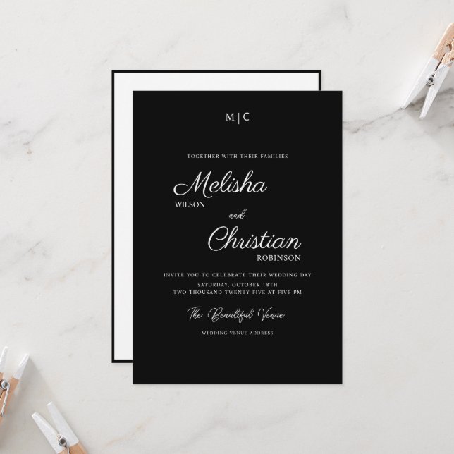 Invitación a la boda de caligrafía moderna minimal (Anverso/Reverso In Situ)