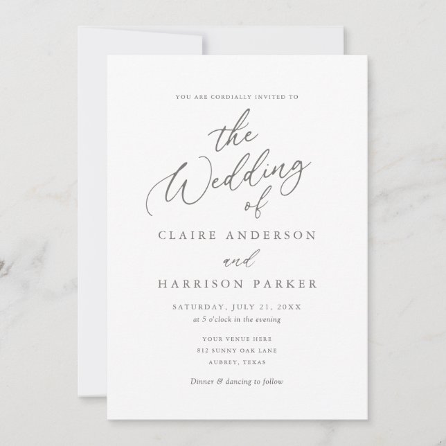 Invitación a la boda de caligrafía simple y elegan (Anverso)