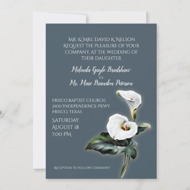 Invitación a la boda de Calla Lily (Anverso)