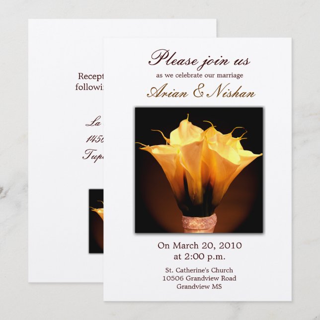 Invitación a la boda de Calla lily (Anverso / Reverso)