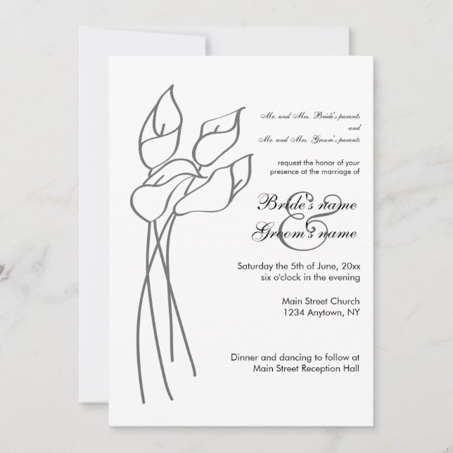 Invitación a la boda de Calla Lily (Anverso)