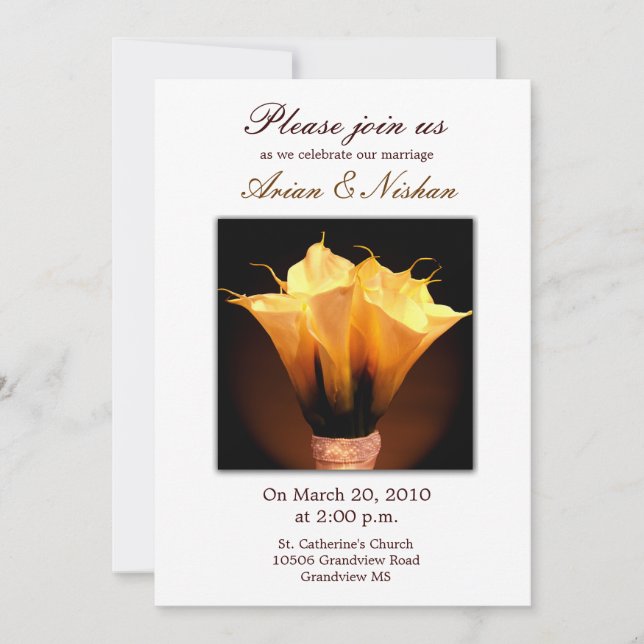 Invitación a la boda de Calla lily (Anverso)