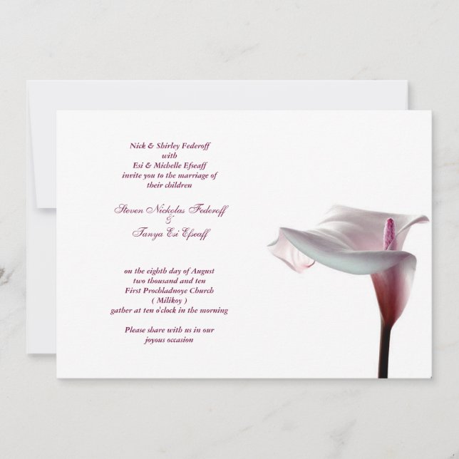 Invitación a la boda de Calla Lily (Anverso)