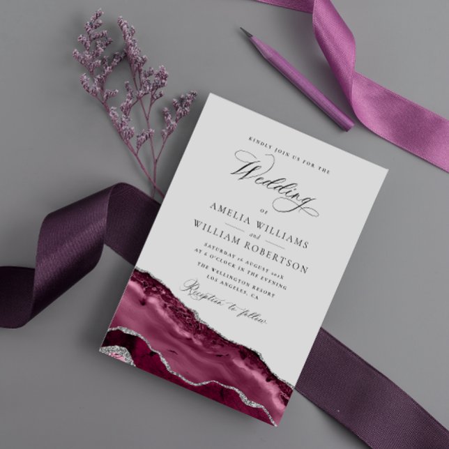 invitación a la boda de calligrafía de borgoña y p (Subido por el creador)