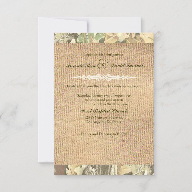 Invitación a la boda de Camo Burlap (Anverso)