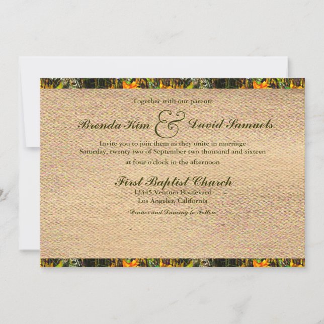 Invitación a la boda de Camo Burlap (Anverso)