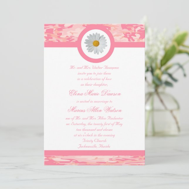 Invitación a la boda de Camo Rosado (Anverso de pie)