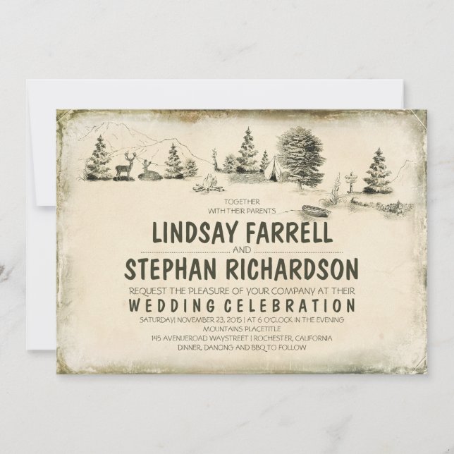 Invitación a la boda de camping en Ilustracion de  (Anverso)