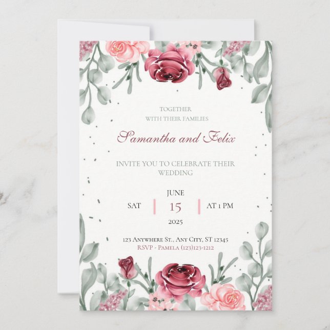 Invitación a la boda de campo de acuarela floral y (Anverso)