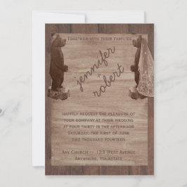 Invitación a la boda de campo de Barn Wood Bears
