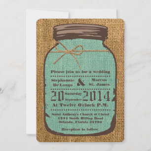 Invitación a la boda de campo de Mason Jar Burlap