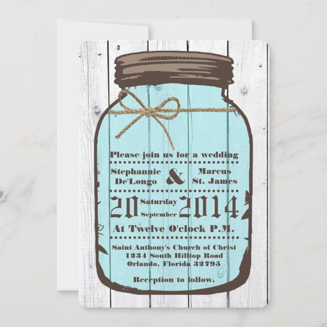 Invitación a la boda de campo de mason Jar Wash Wa (Anverso)