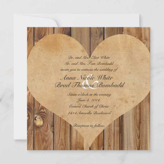 Invitación a la boda de campo de Parchment Heart W (Anverso)