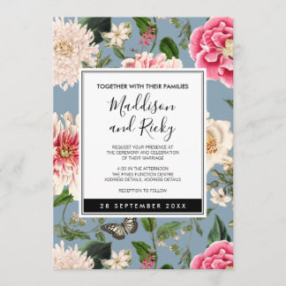 Invitación a la boda de campo Dusty Blue y Rubor