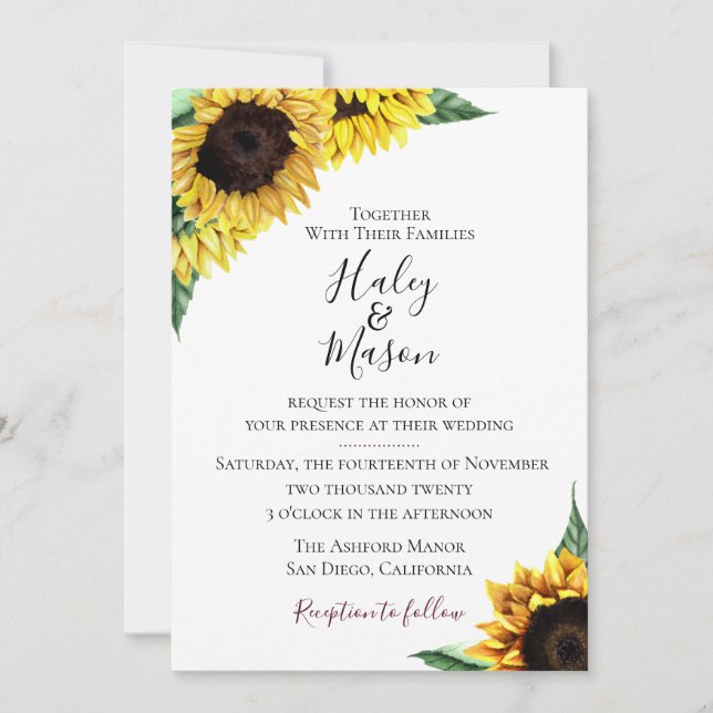 Invitación a la boda de campos de girasol (Anverso)