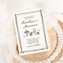 Invitación a la boda de caramelos dibujados a mano