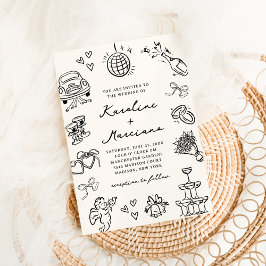 Invitación a la boda de caramelos dibujados a mano