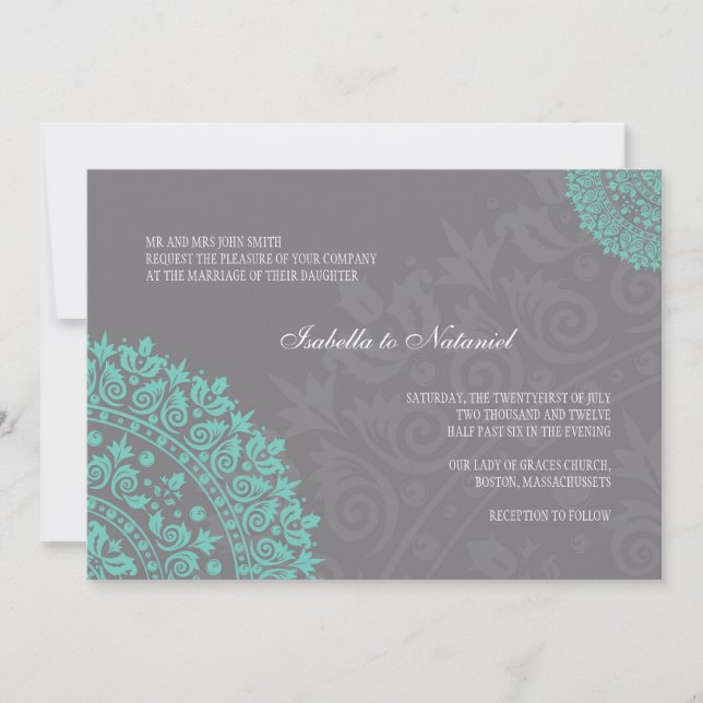 Invitación a la boda de carbón vegetal Gris y Aqua (Anverso)