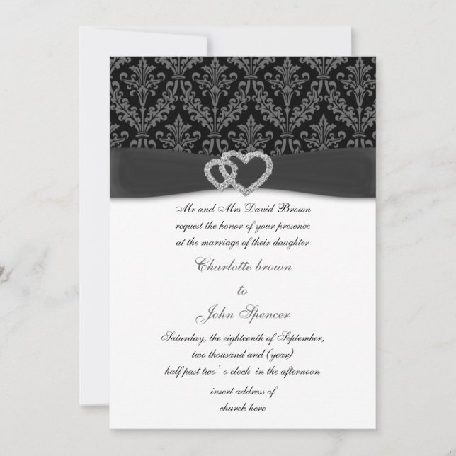 invitación a la boda de carbonato damask diamante (Anverso)
