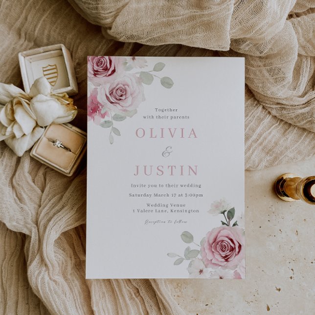 Invitación a la boda de casada Rubor Rose Bouquet (Subido por el creador)
