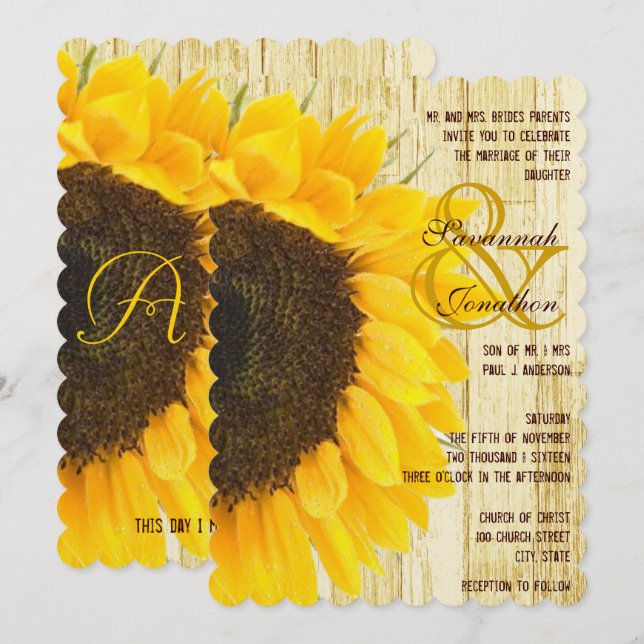 Invitación a la boda de casamiento de girasol de m (Anverso / Reverso)