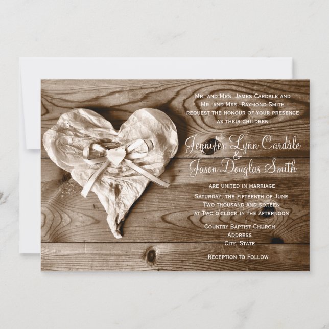Invitación a la boda de casamiento en el corazón d (Anverso)