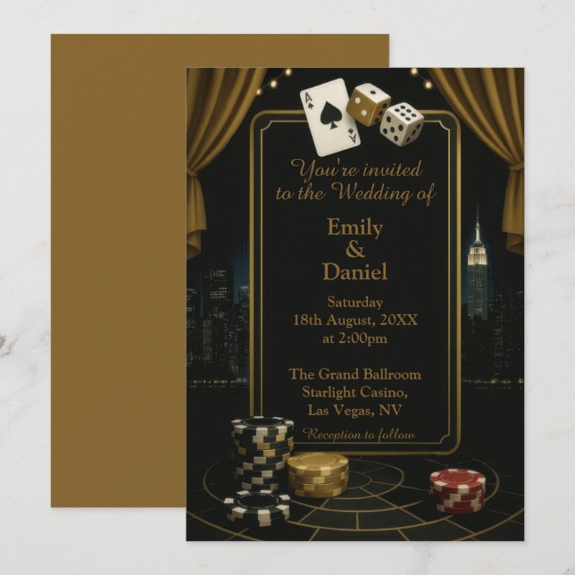 Invitación a la boda de Casino Vegas (Anverso / Reverso)