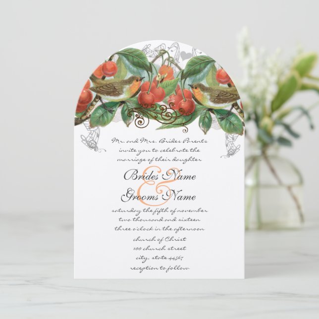 Invitación a la boda de cerezos de aves ventilator (Anverso de pie)