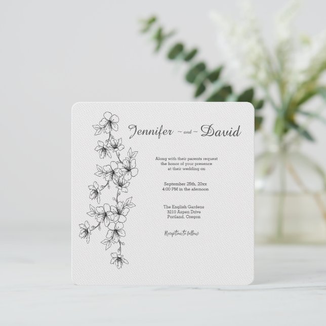 Invitación a la boda de cerezos en flor (Anverso de pie)