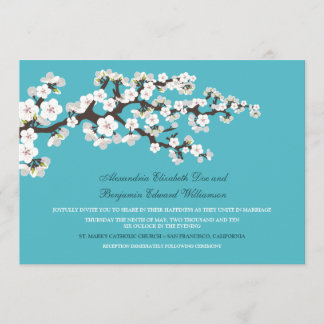 Invitación a la boda de cerezos en flor (aqua)