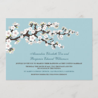 Invitación a la boda de cerezos en flor (azul polv