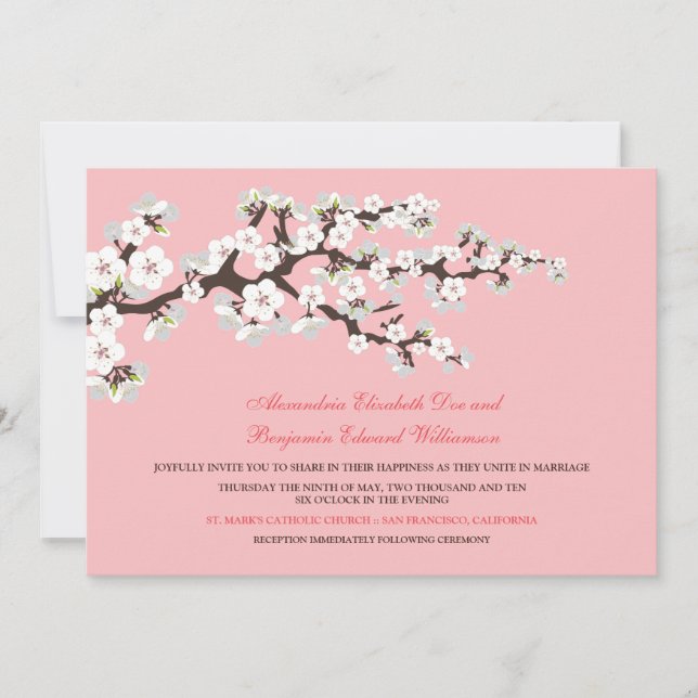 Invitación a la boda de cerezos en flor (bebe rosa (Anverso)