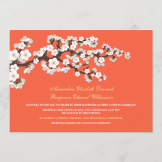 Invitación a la boda de cerezos en flor (coral)